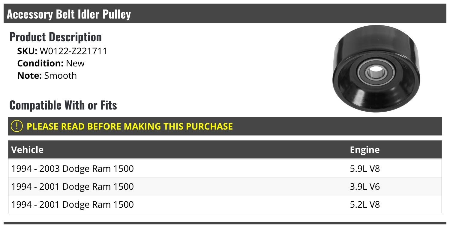 Accessory Belt Idler Pulley - Compatible with 1997 - 2006 Jeep Wrangler 1998 1999 2000 2001 2002