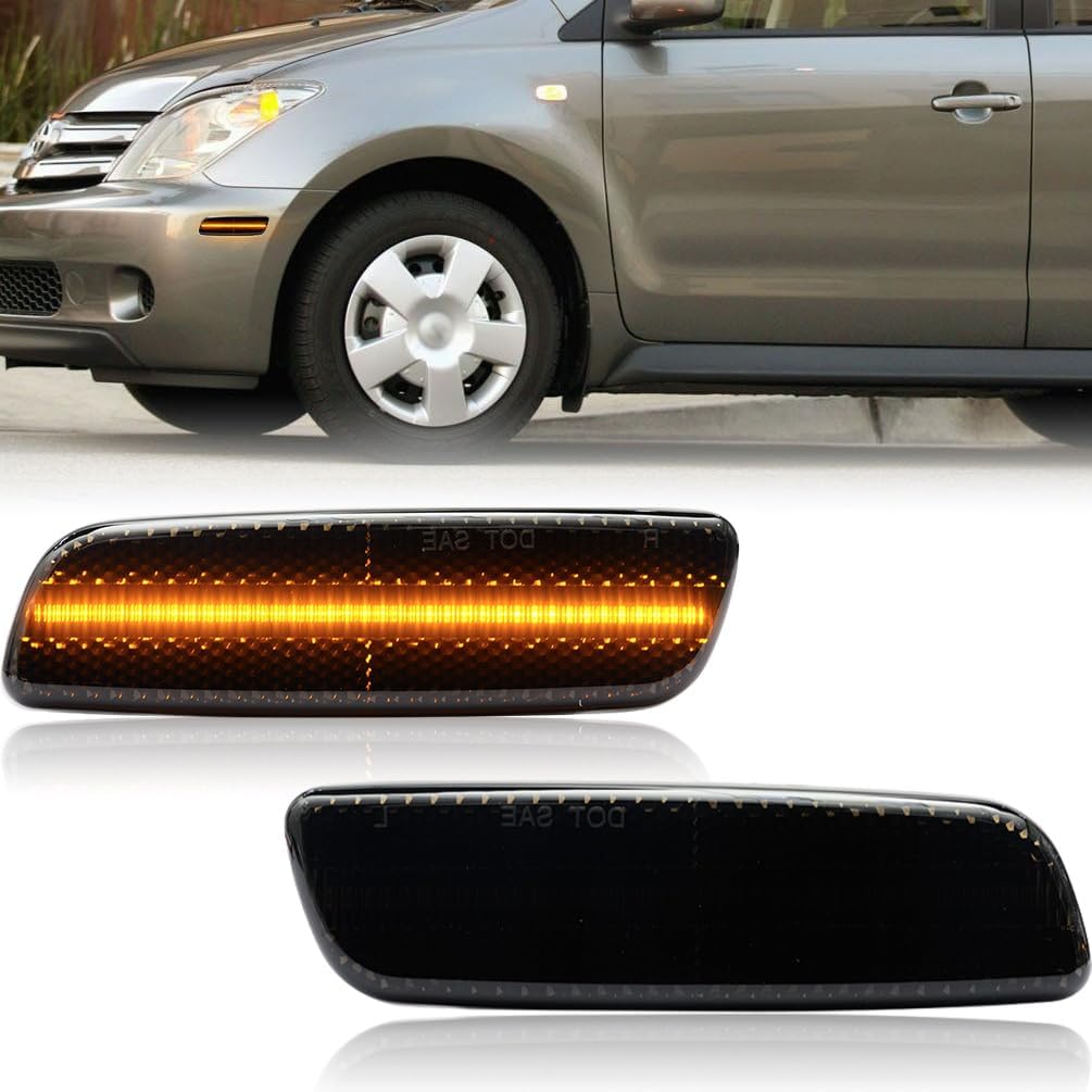 NJSBYL Front Side Marker Light Kits for 2004-2006 Scion xA, 2001-2005 Toyata Prius Echo Hatchback Amber LED Markers Lights Bumper Driving Running Singal Lamps Smoked Lens OEM 8173130110 8174130120