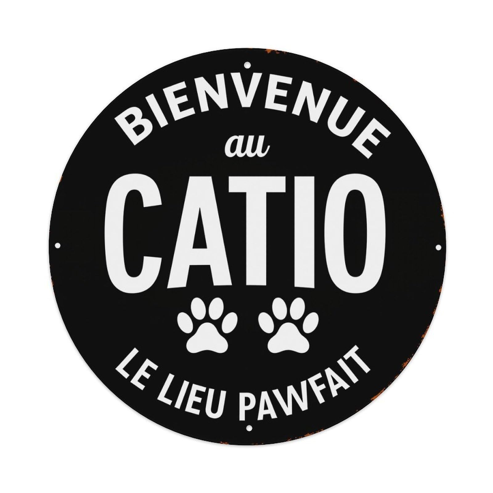 Welcome to Catio The Pawfect Place Round Tin Sign Vintage Metal Poster Retro Bar, Home, Man Cave, Kitchen, Laundry Room Wall Art Decor Gift 8x8In