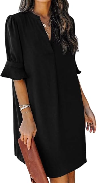 JOCAFIYE Womens Dresses V Neck Short Sleeve Solid Casual Shift Dress for Women 2026