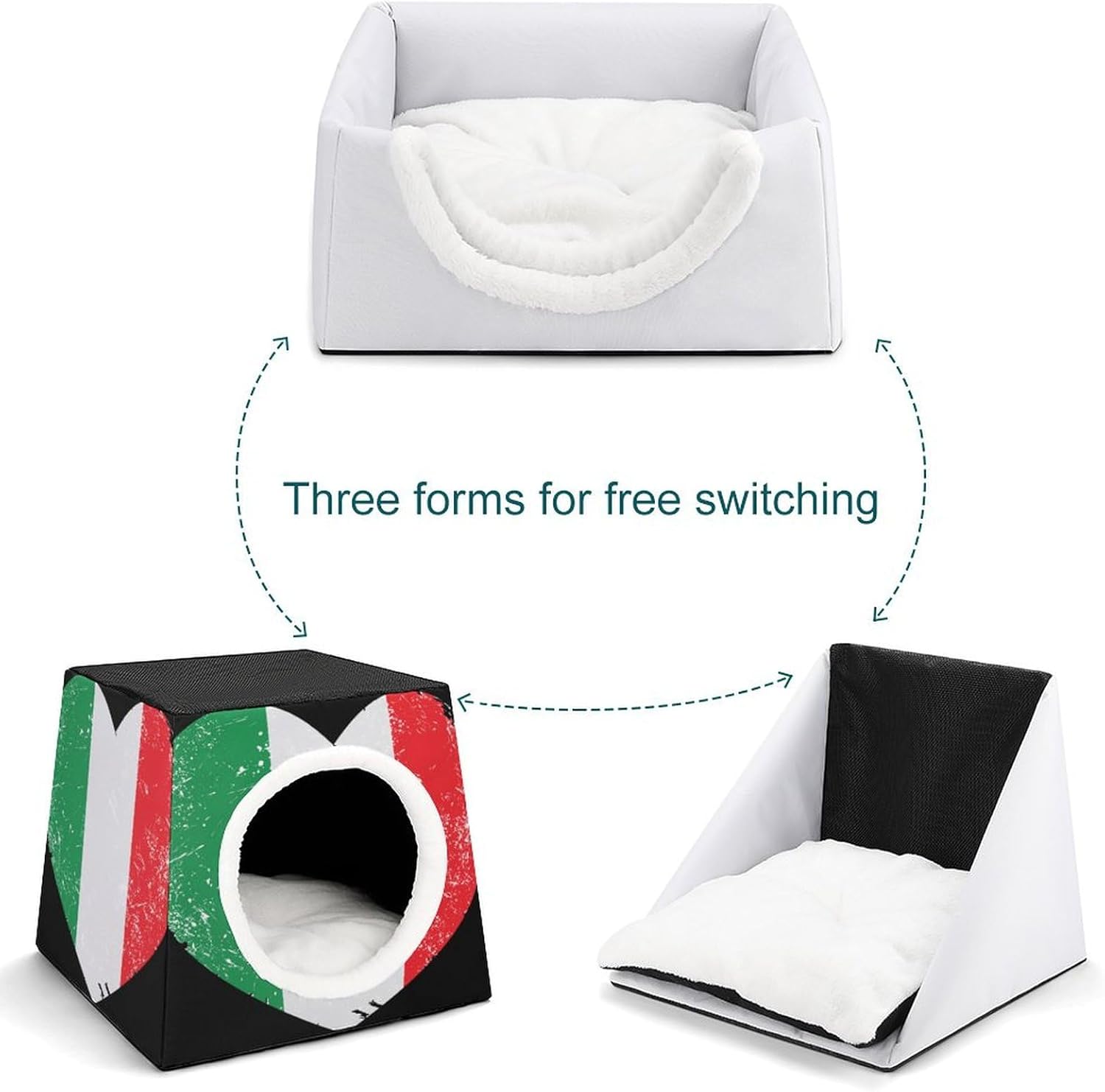Italy Heart Retro Flag Cat House for Indoor with Spacious Cat Nest