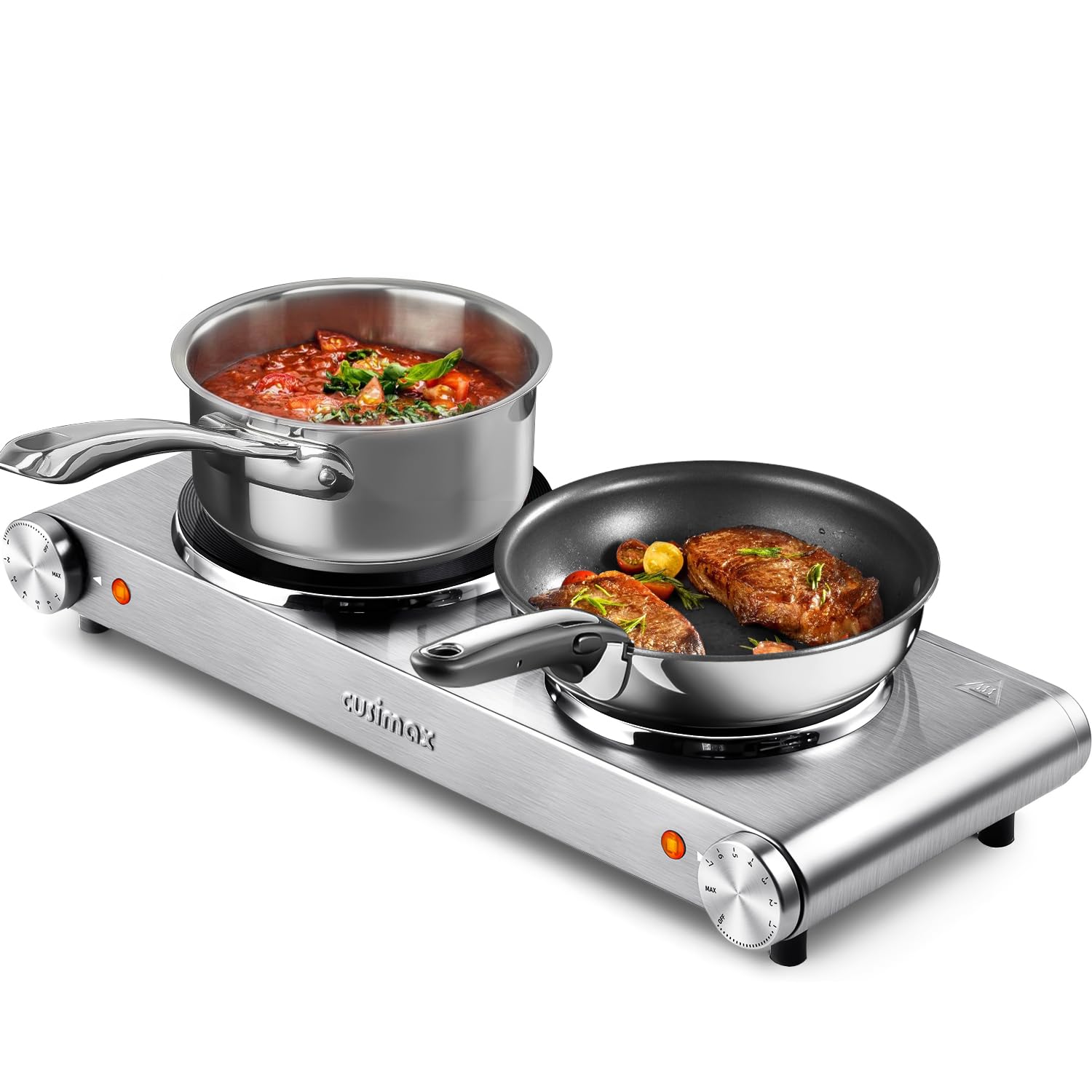 CUSIMAX Electric Hot Plate, 1800W Double Burner, Cast Iron Countertop Stove
