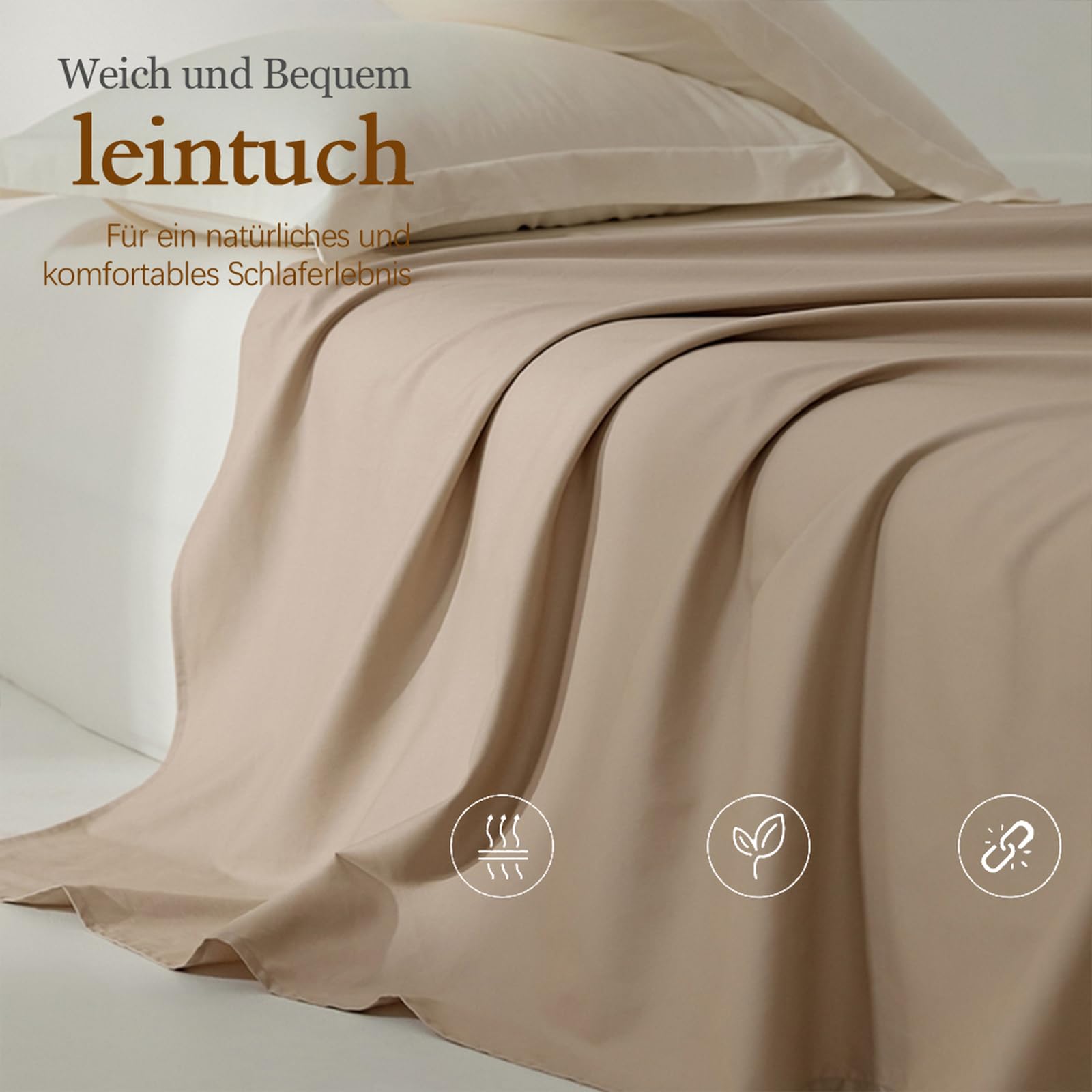 Bettlaken 200 x 245cm Betttuch ohne Gummizug Baumwolle Beige