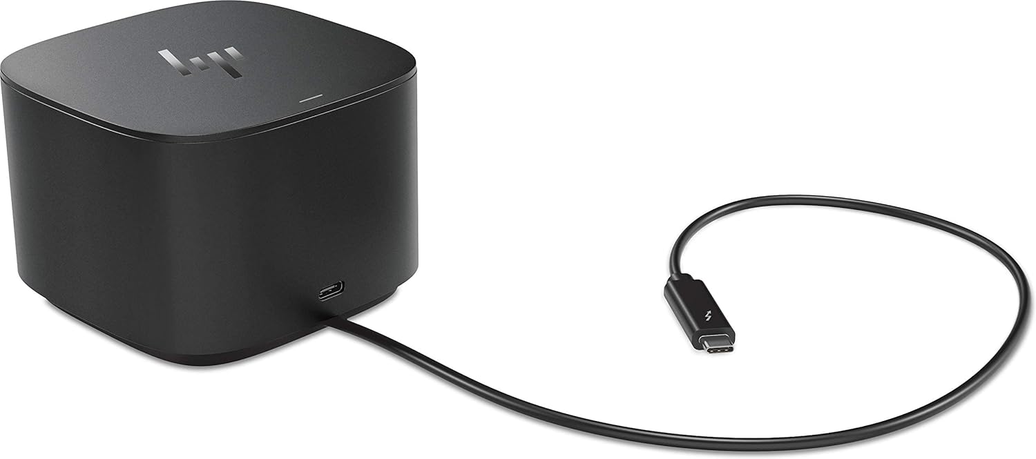 HP Thunderbolt Dock 120W G2 side view with USB-C cable
