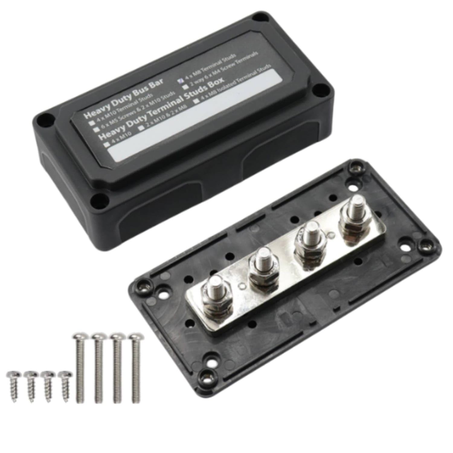 Heavy Duty Bus Bar Box Insulated Bus Bar with Studs Slim Terminal Box with Studs Enclosed for DIYers, Electricians, 12V Systems, RV, Marine, Black-image-40