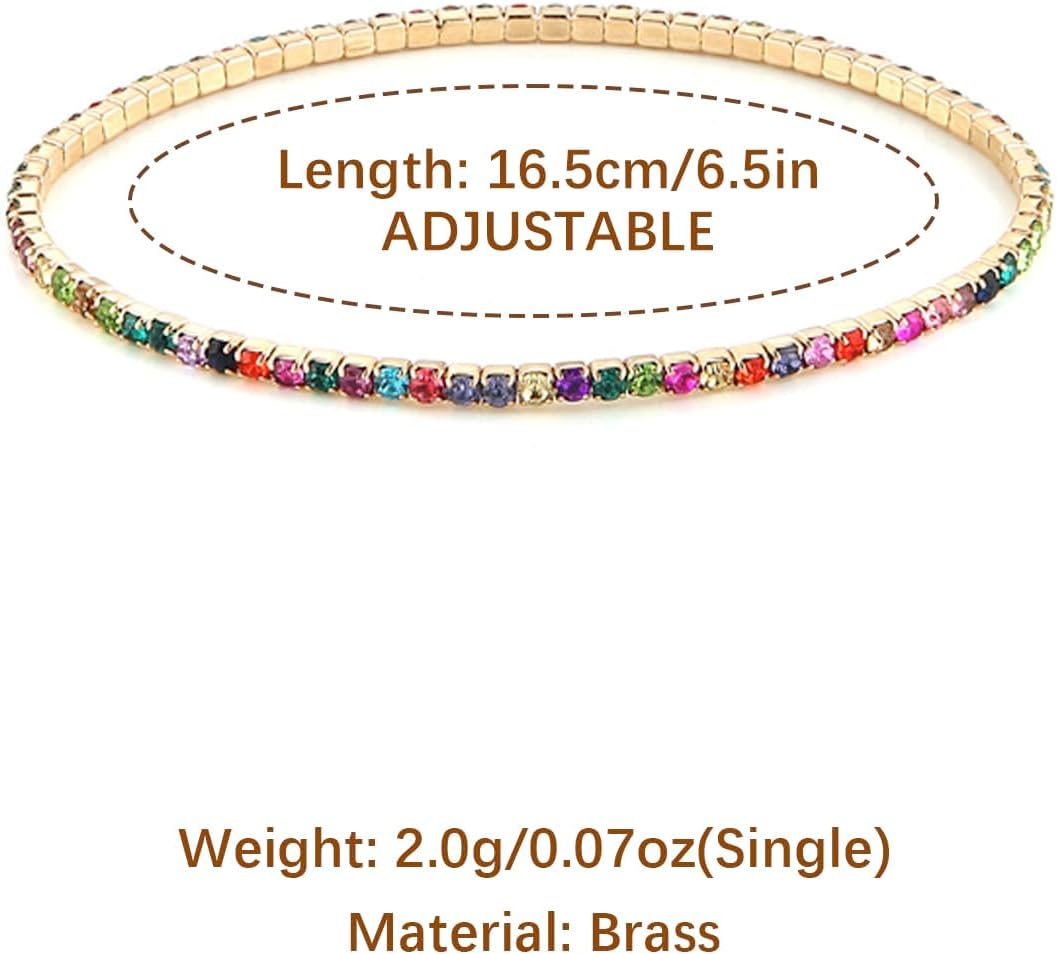 HZMAN 10 Pcs Tennis Bracelets Set for Women 14K Gold Plated Dainty Cubic Zirconia Adjustable Stackable Stretch Bracelet Wedding Party Jewelry Gift - Image 6