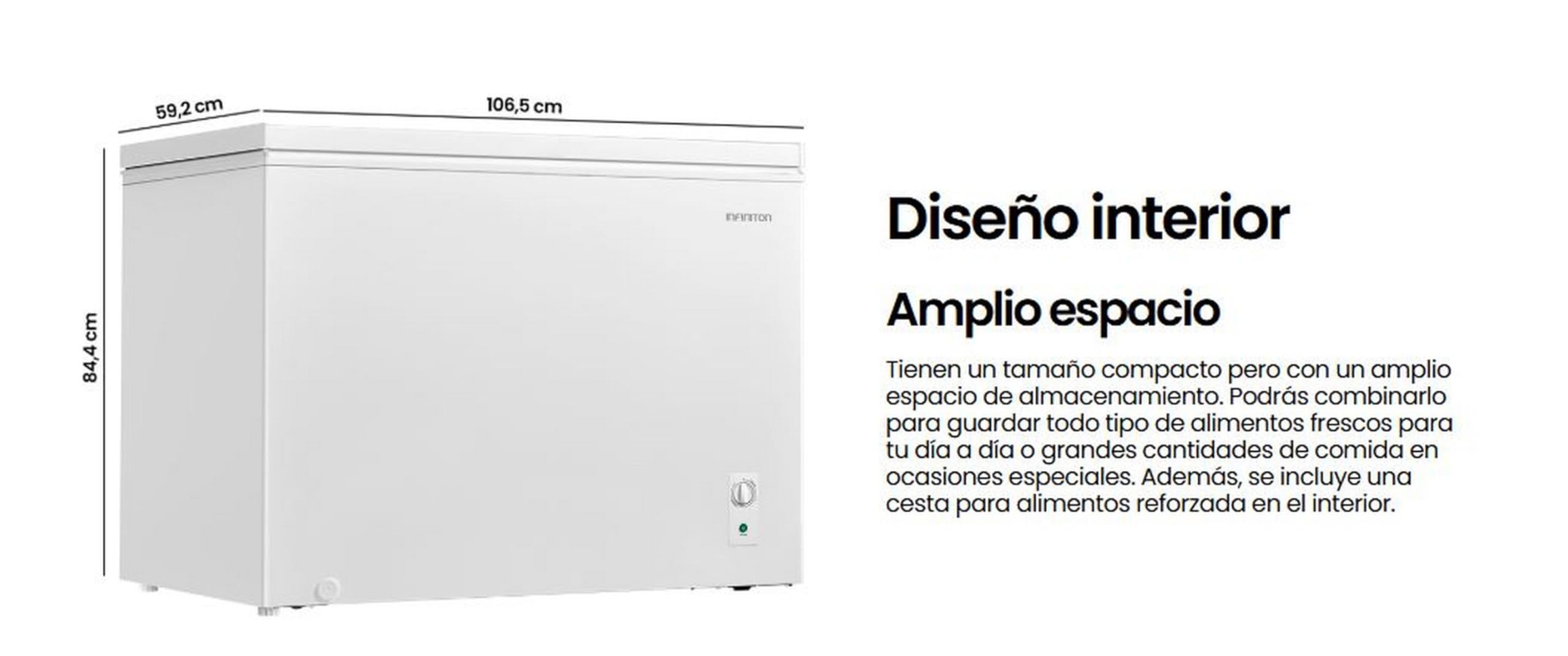 Infiniton Arcon Congelatore CH-30H85BEH, 293 litri, funzione FAST FREEZING, funzione STAND BY, regolazione in altezza, E, bianco, compressore silenzioso design