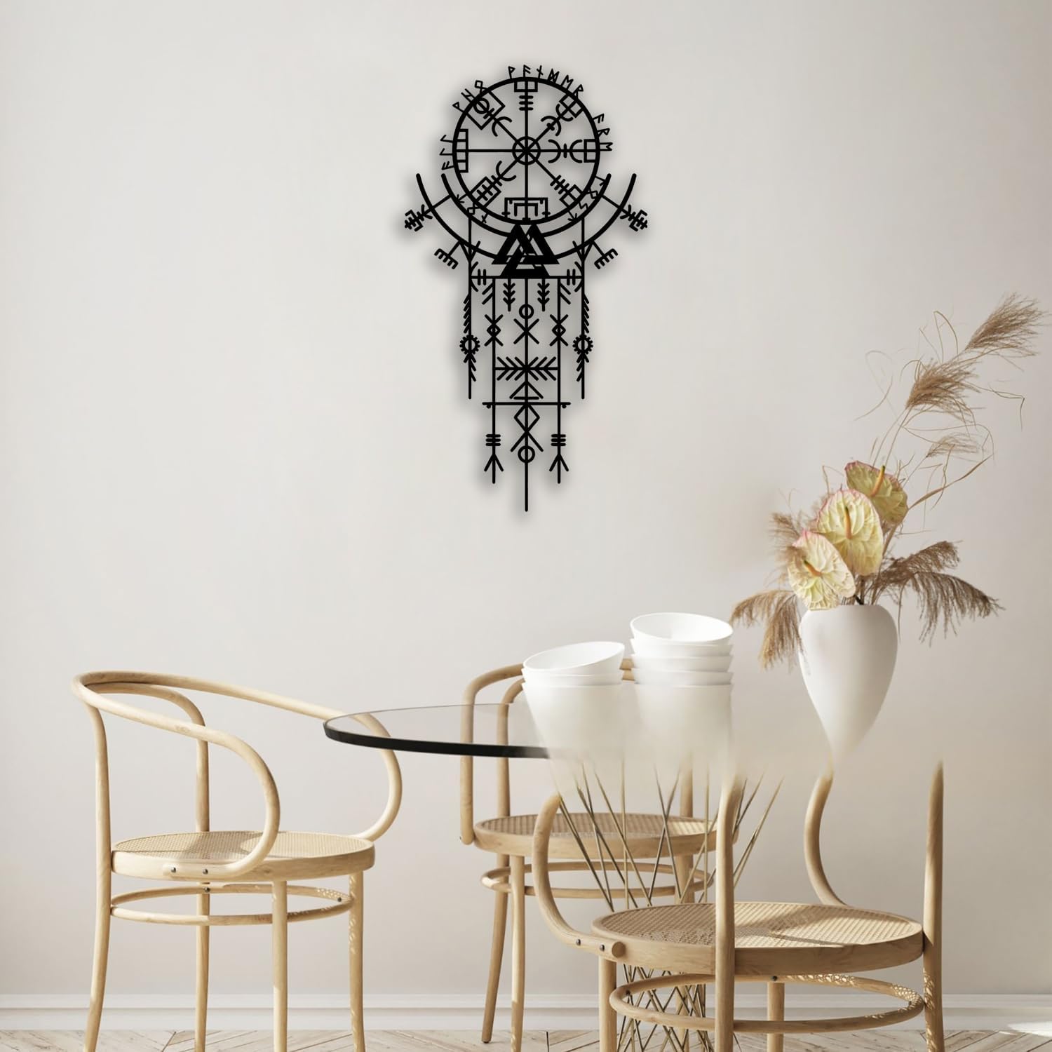 Viking Norse Rune Longhouse Metal Wall Decor - Christian Room Decor Minimalist Wall Art Home Decor for Living Room, Bedroom, Dining Room, Office, Outdoor (Black)