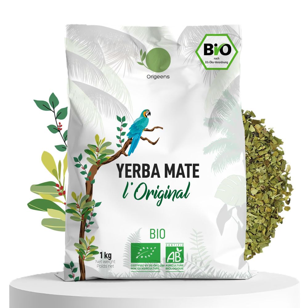 ORIGEENS BIO YERBA MATE TEE 1 KG - Das Original I Bio Yerba Mate Handgepflückt, Ungeröstet - Blätter, Frei von Stängeln, Staub und Krümeln - Energie- und Detoxgetränk (Original 1k)