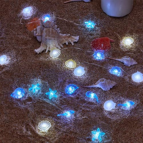 Ocean Themed Marine Life Lights,Beach Sea String Lights, Beach Aquarium Décor Sea Turtle Seahorse Starfish Giant Clam String Lights, Battery Or Usb Powered,10Ft 30 Leds Themed Marine Life Lights (B) #TOP1