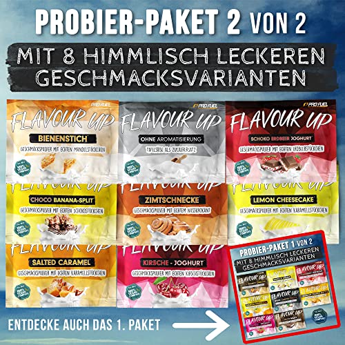 Geschmackspulver Mix Pack #2 mit 8x30g Proben, 8 unglaublich leckere Flavours, nur 8-14 kcal pro Portion, leckeres Aroma & angenehme Süße, vielseitig einsetzbar für Lebensmittel & Getränke, Flavour Up