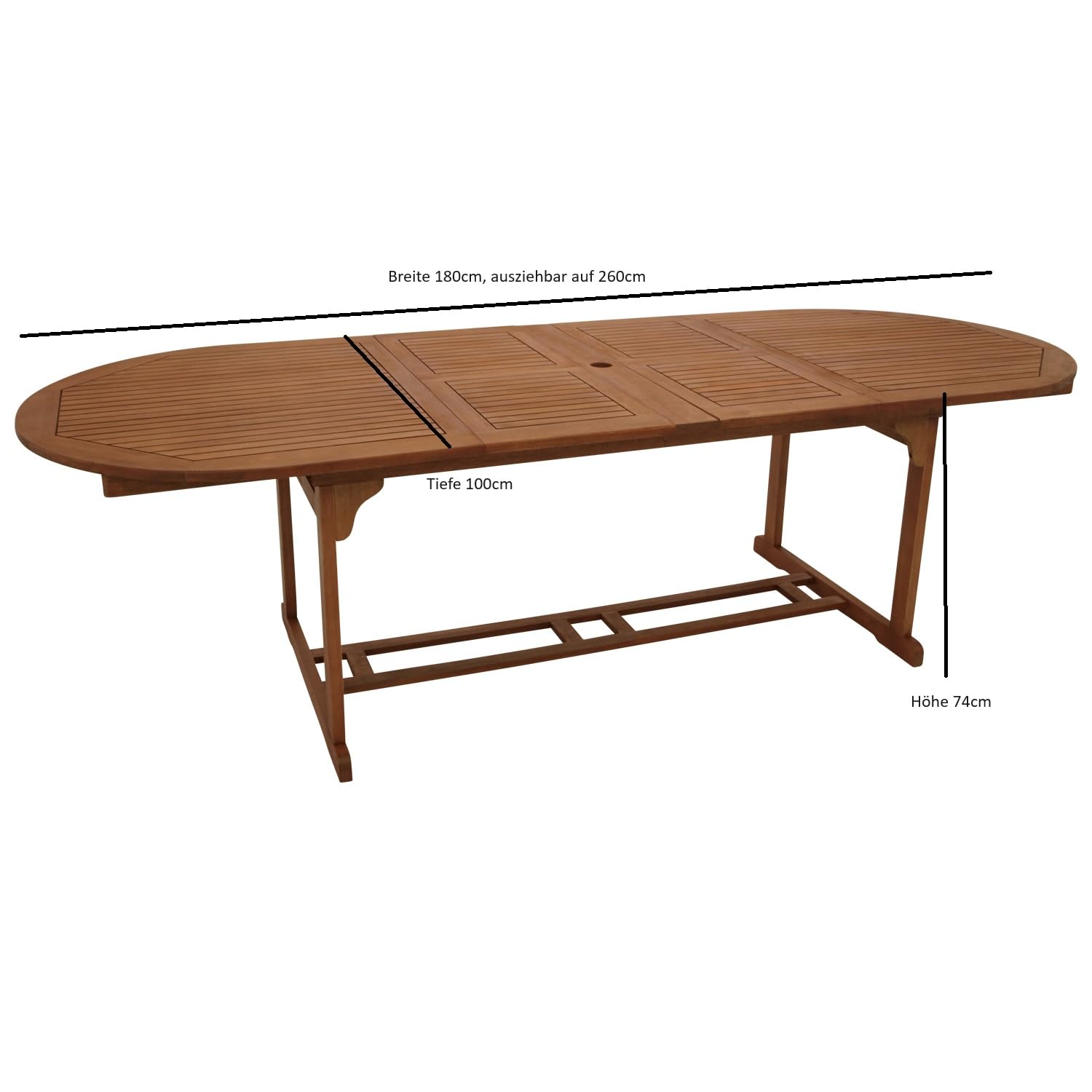DEGAMO XXL Doppel Ausziehtisch LAGO 180/260x100cm, Eukalyptus braun geölt, FSC-Zertifiziert, Outdoor