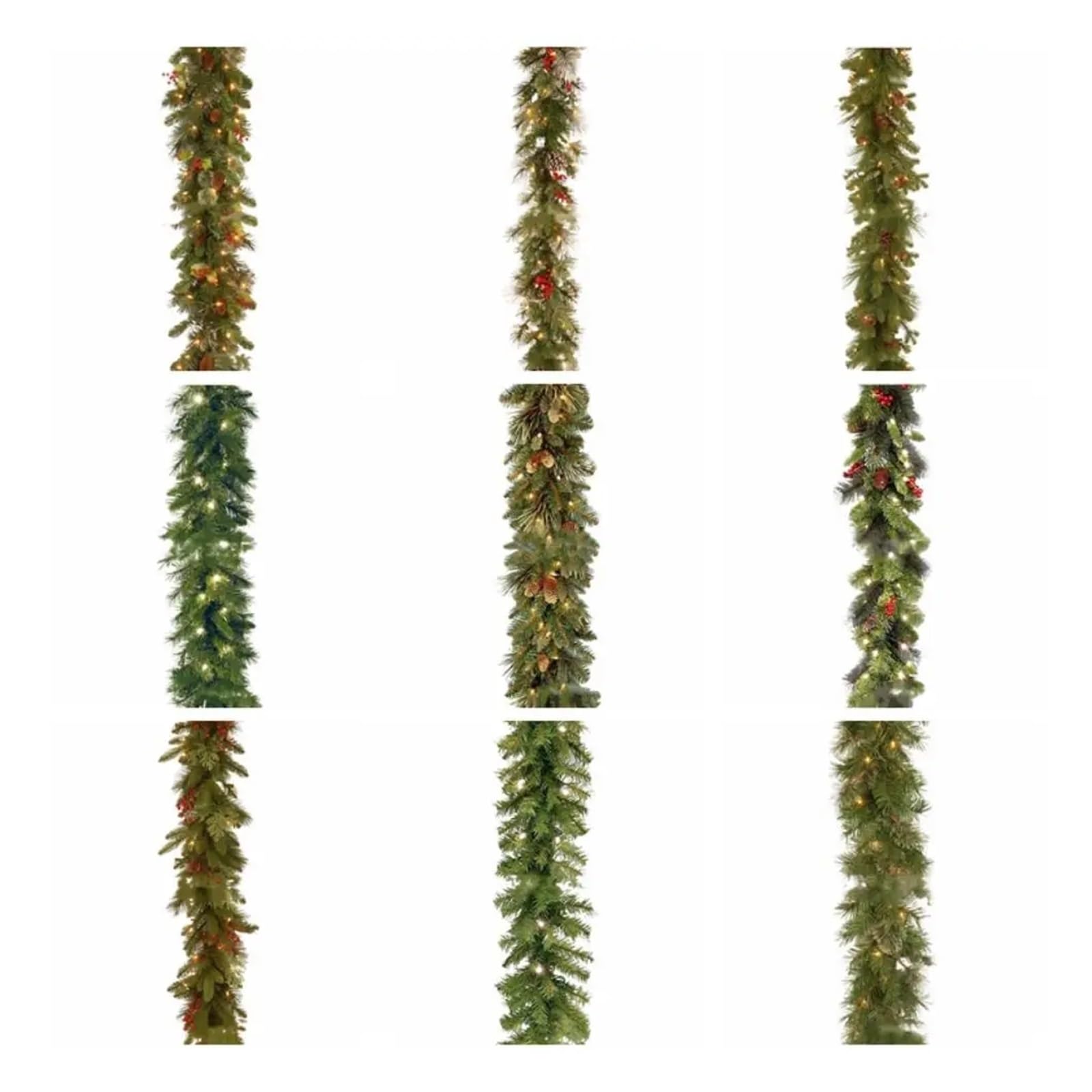 Guirnalda de Navidad Guirnalda navideña de Pino, Cono, Baya, Verde, decoración de árbol de Pino Artificial, Adorno de 180cm/6 pies para decoración(07)