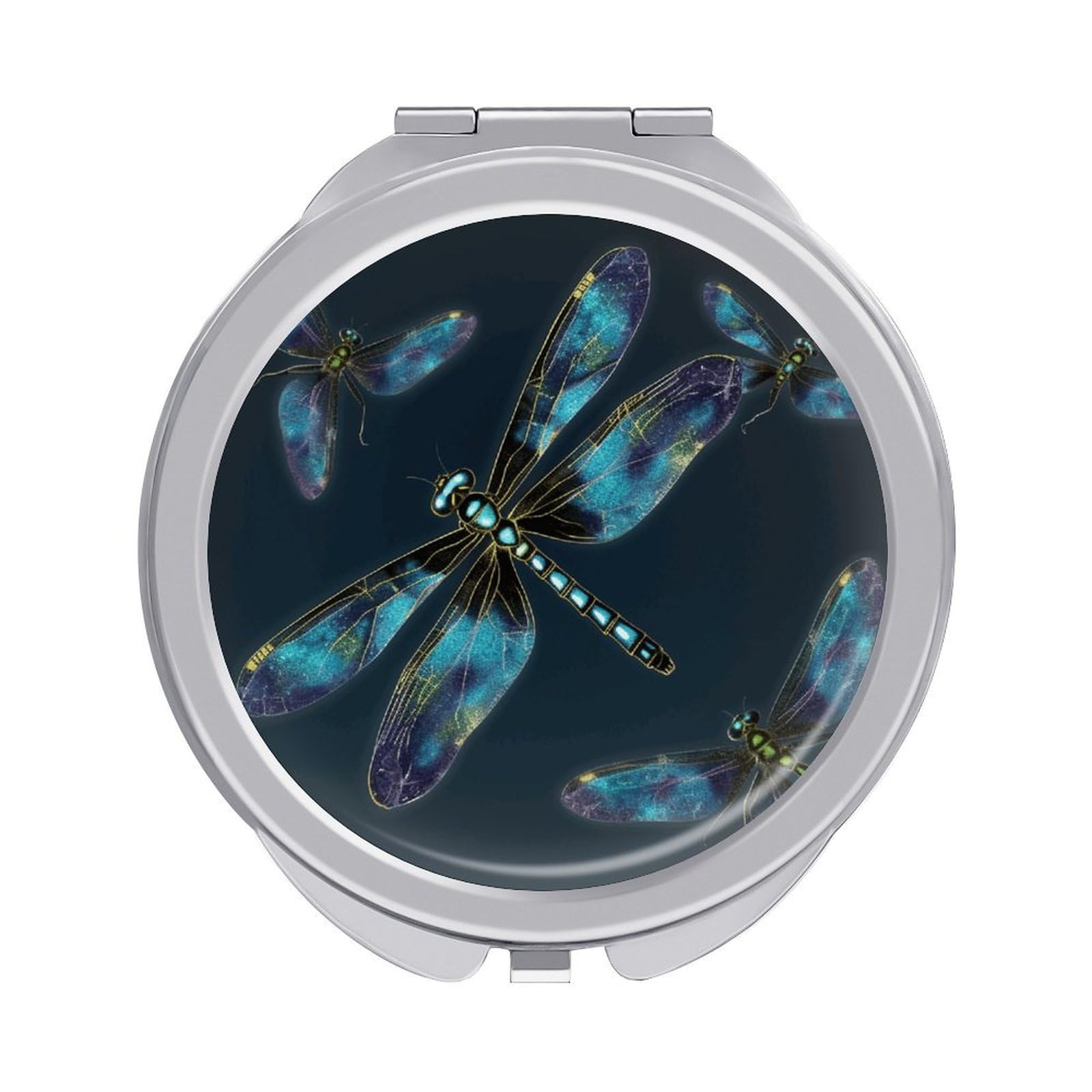 VstaDank Dragonfly Travel Makeup Mirrors Exquisite Double-Sided 2X/1X Magnifying Folding Pocket Mirror Portable Round Handheld Mirror Mini Compact Mirrors for Outdoor Home