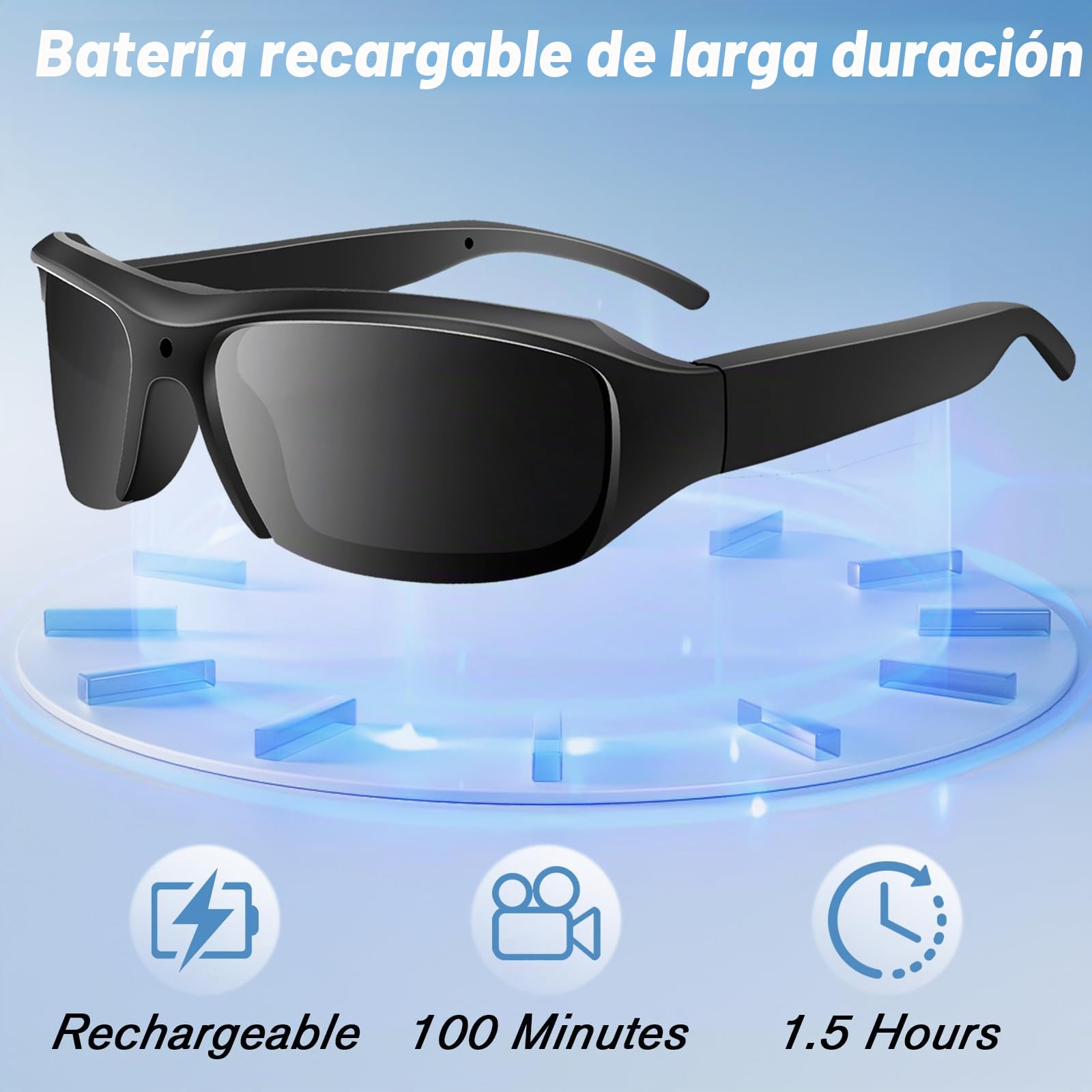 Cámara Espía Oculta Gafas de Sol, Gafas con Camara Camuflada MicroSD 32GB, Cámara de Acción Deportiva para Deportes al Aire Libre Protección UV