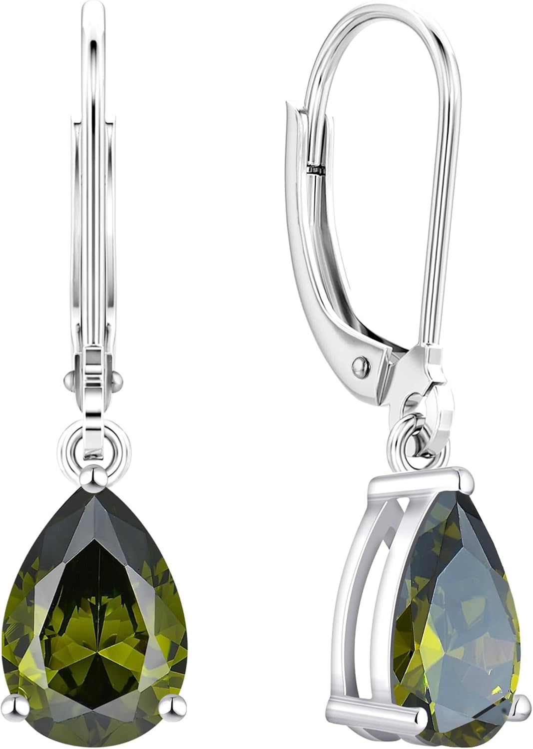 YL 925 Sterling Silver Teardrop Dangle Drop Earrings for Women 7x10 MM Solitaire Birthstone Leverback Jewelry