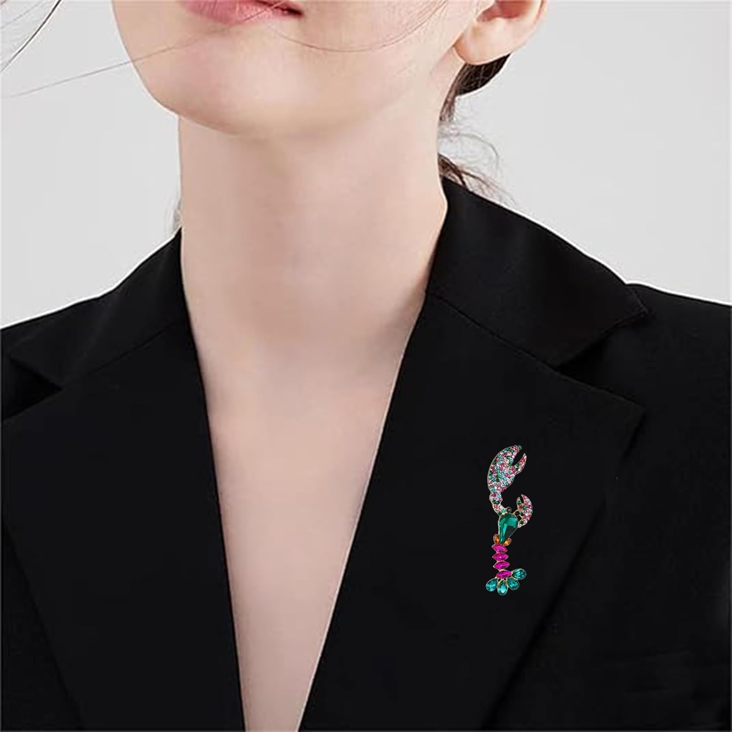 Lobster Brooch Pin for Women Men Trendy Elegant Sparkly Colorful Rhinestone Lobster Brooch Pin Animal Brooch Lapel Pins Bag Hat Holiday Jewelry Gifts - Image 2