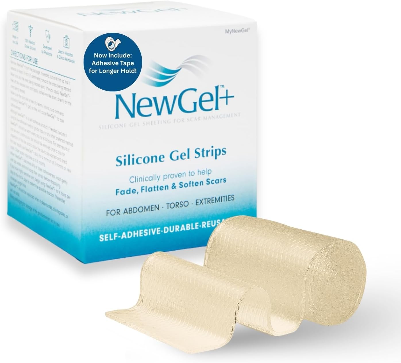 NewGel Advanced Silicone Professional Scar Treatment Tape by MyNewGel, Ultra-Thick, for Abdomen, C-Section, Keloids, Burns, Reusable, 2" x 24" Strip - Beige