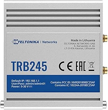 Teltonika TRB245 Industrial Rugged LTE Gateway TRB245000000, 150, W125727569 Gateway TRB245000000, 150 Mpps, SNMP, TCP, UDP, IPv4, IPv6, ICMP, NTP, DNS, HTTP, HTTPS, FTP, SMTP, SSL