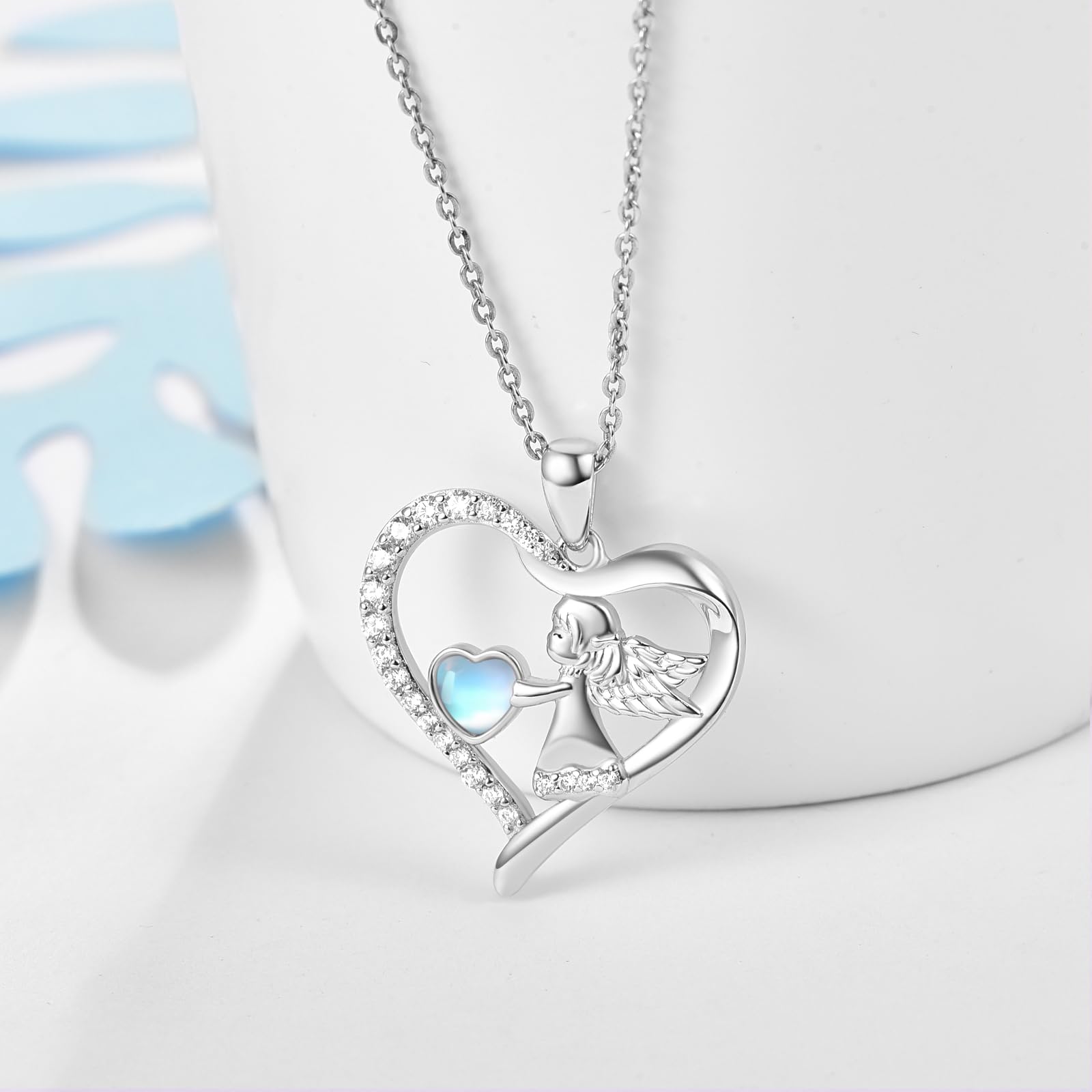TANGPOET Schutzengel Kette 925 Sterling Silber Engelsflügel Halskette Herz Anhänger Schmuck Geschenke für Frauen Mädchen mit Geschenkbox
