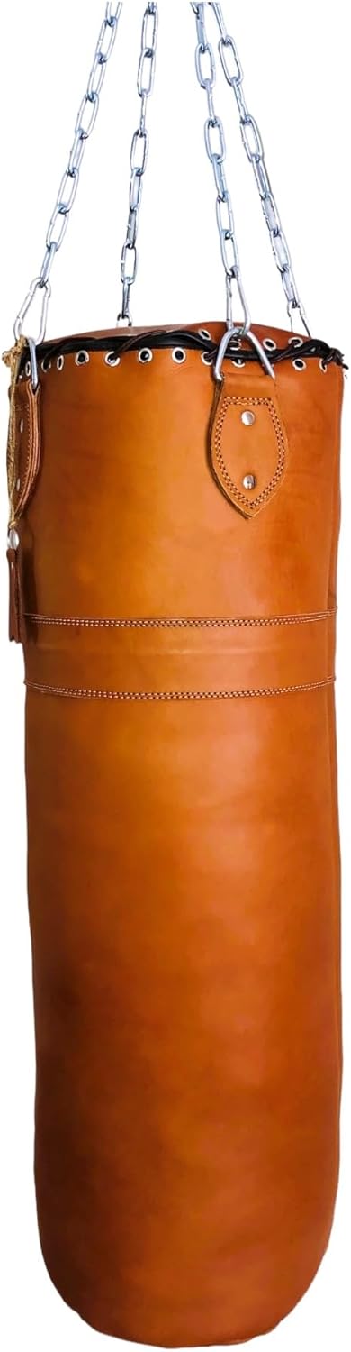Vintage TAN Leather Boxing Gym Punching Training Bag with Chains - Retro 120CM