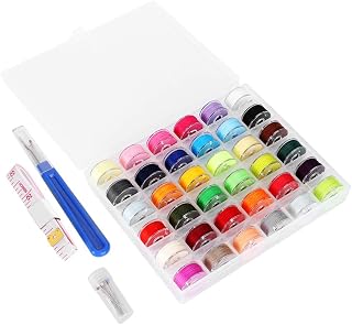 Pssopp 36 Color Bobbin with Thread Set Transparent Spool Sewing Machine Accessories Kit with Embroidery Needle Seam Ripper Measuring Tape for Household Electric Sewing Machines