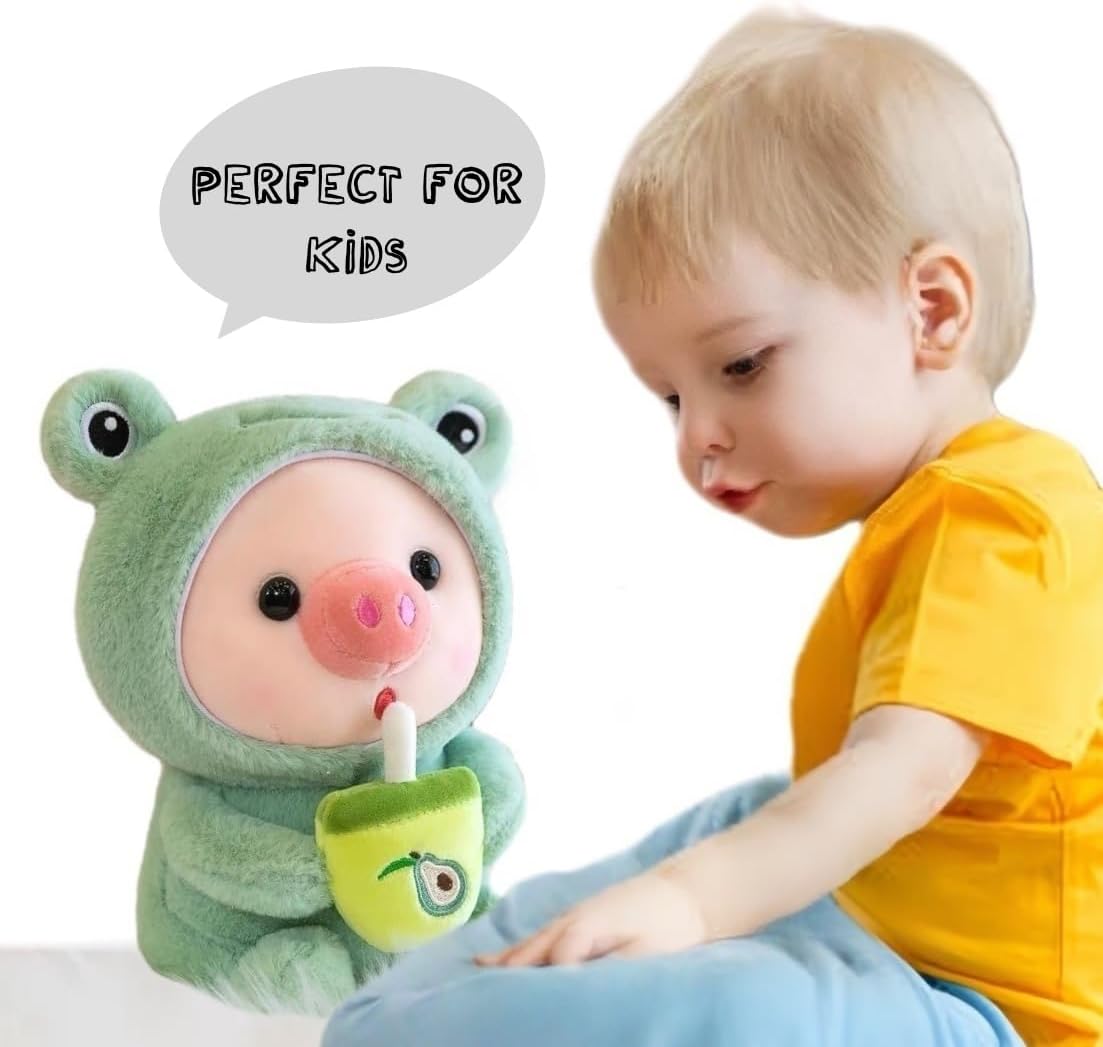 Cute Pig Stuffed Animals, Piglet Dressed up with Frog - Rabbit Plush Toy, Suitable for Boys and Girls Children's Birthday Gift 9.8inches (Green) - Image 6