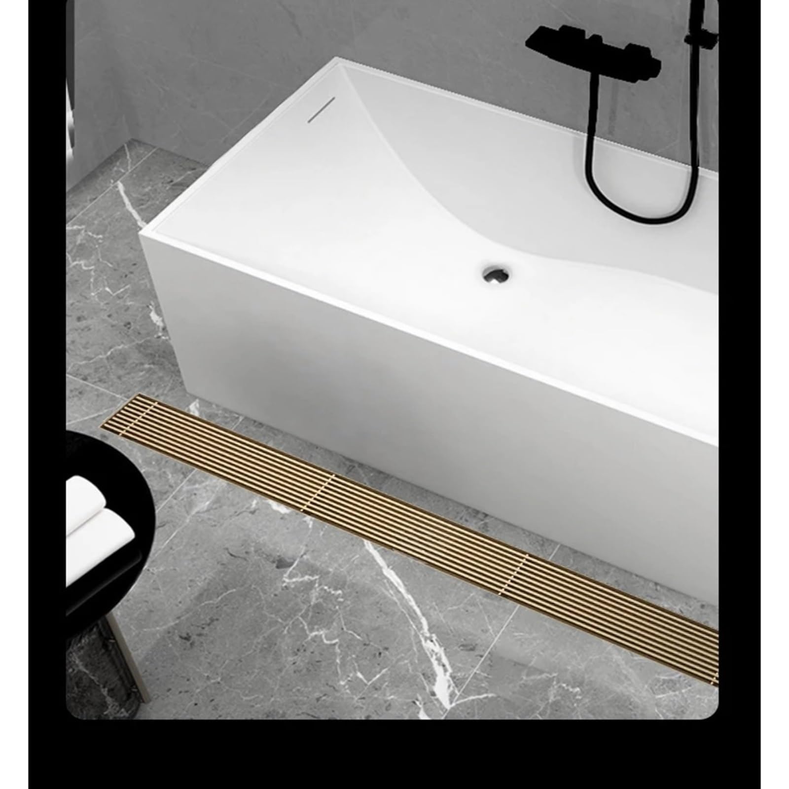 Desagüe Lineal para Ducha Rejilla de Drenaje for el Suelo la Ducha, Acero Inoxidable 304 Dorado, 8,5 CM Ancho, Largo Lineal Lateral extendido, 20x60cm(8.5X50cmB)