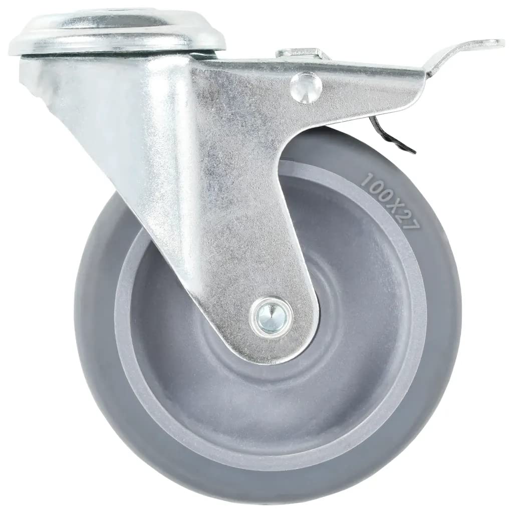 vidaXL 12x Lenkrolle mit Bolzenloch 2X mit Bremsen Transportrollen Laufrollen Möbelrollen Bockrollen Schwerlastrollen Gummirollen 100 mm Tragkraft 240 kg