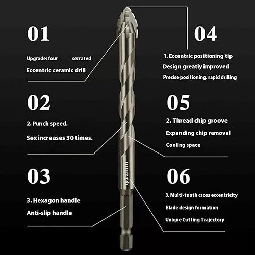 Miniatura 4 de Cozy Hoome - Juego de brocas excéntricas dentadas de cuatro flautas, cabeza sesgada de alta dureza, 4+5+6+8+10+0.472 in