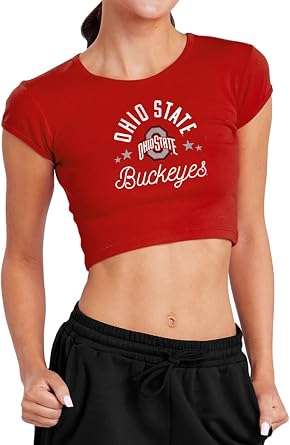 Campus Lab The Ohio State University Buckeyes Womens Cap Sleeve Baby Rib Crop Top