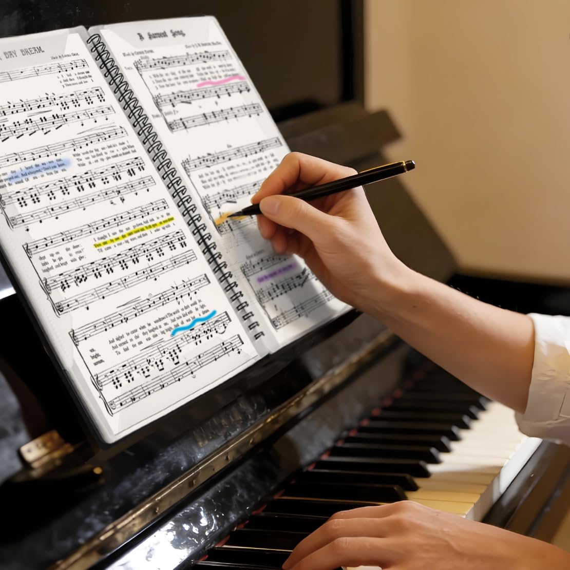 Carpeta de música, página de partituras de 8.5 x 11 pulgadas, soporte para partituras que permite anotaciones, organizador de carpeta de partituras en espiral de 40 páginas, almacenamiento de
