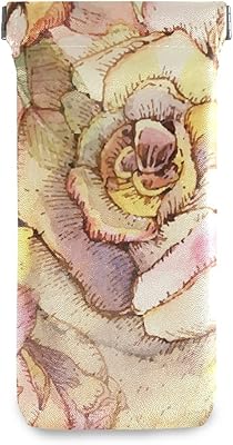 HUSSRITY Eyeglasses Case Watercolor Flowers Sunglasses Pouch Soft PU Leather Squeeze Top Eyeglass Holder Portable Glasses Case For Women Men