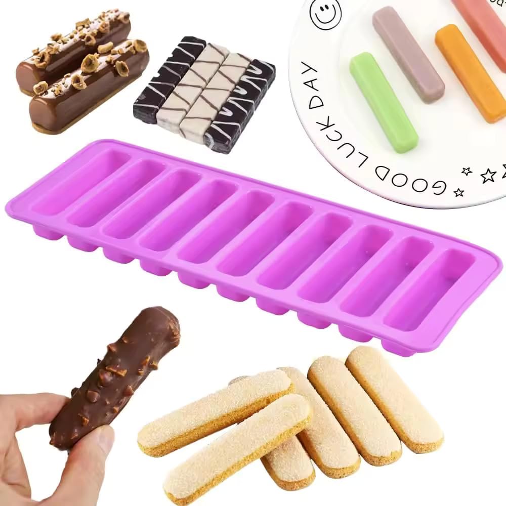 TLISMI Flexible Silicone Rectangular Shape 10 Grids Ice Cube Tray Freezer Moulds| Pop Up Square Chocolate Cookie Maker Big Stick Design Soft BPA Free Reusable Ice Cube Mold (Multicolor, Pack of 1)