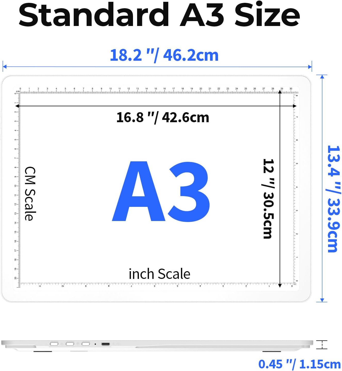 Heanolier Rechargeable A3 Light Board with Stand for Diamond Painting,5100 Lux Magnetic Light Pad with Side Buttons,Wireless Light Box for Tracing,LED Light Table for Sketching,Drawing,Tattoo (White)