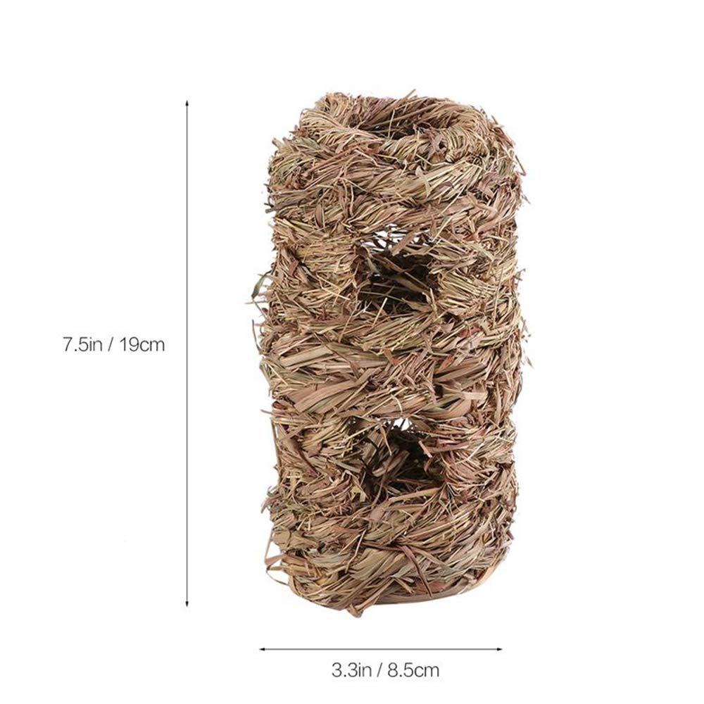 2 Small Animals Hideout House Grass Hideaway Tunnel Chew Toys Activity Center Nest Hut for Hamsters Guinea-Pig Gerbils Chinchillas (2 Hideout Tunnel 7.5"×3.7") 1