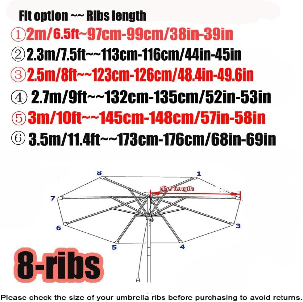 Patio Umbrella Replacement Canopy Cloth For 8Ribs, 9ft 10ft 11ft Market Umbrella Canopy Cover Umbrella Replacement Top For Garden Patio Cantilever Parasol