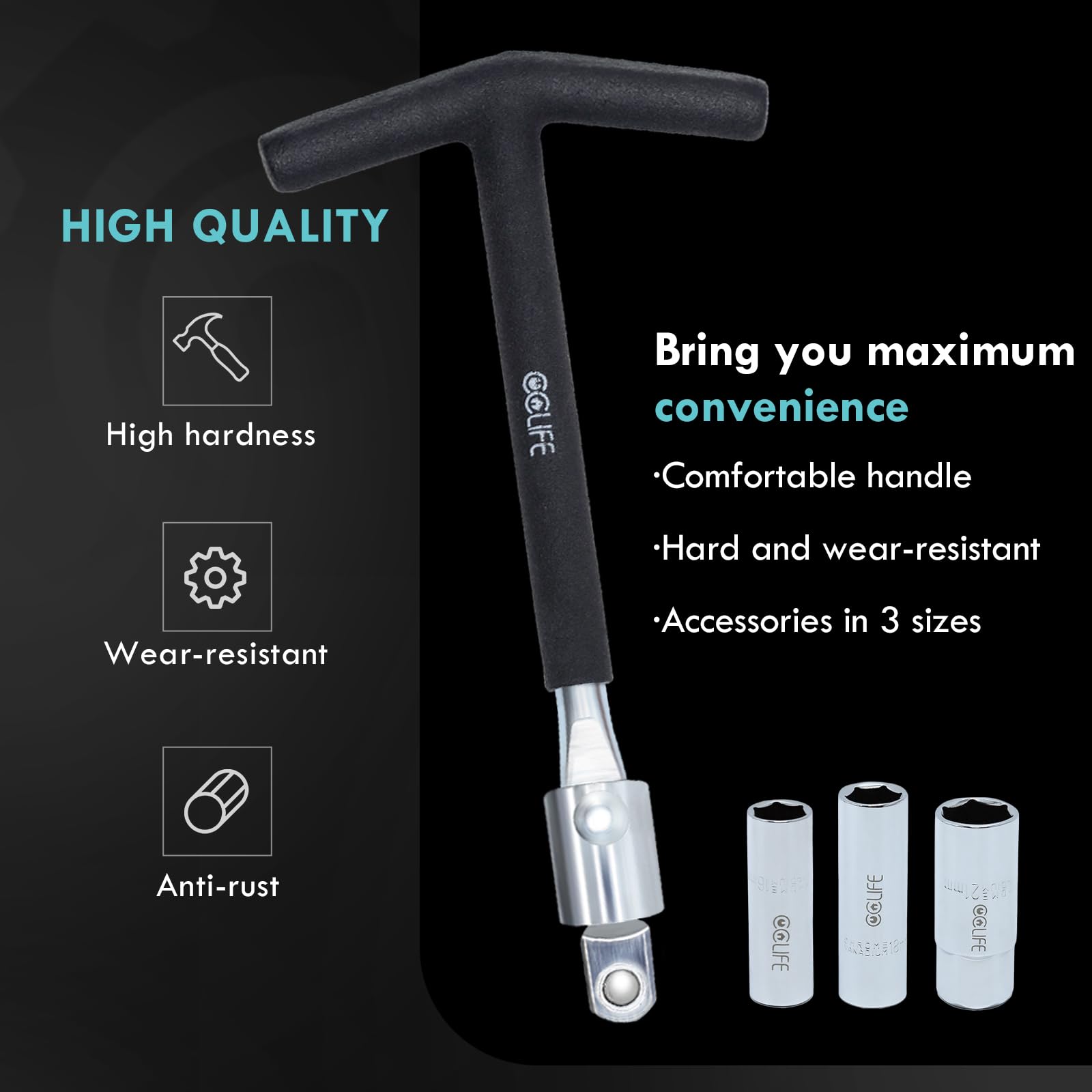 CCLIFE Chiave per Candele 4pz, 1/2‘’ La chiave a candela a T, Set di Chiavi per Candele 16mm 18mm 21mm, Lo strumento per la rimozione delle candele