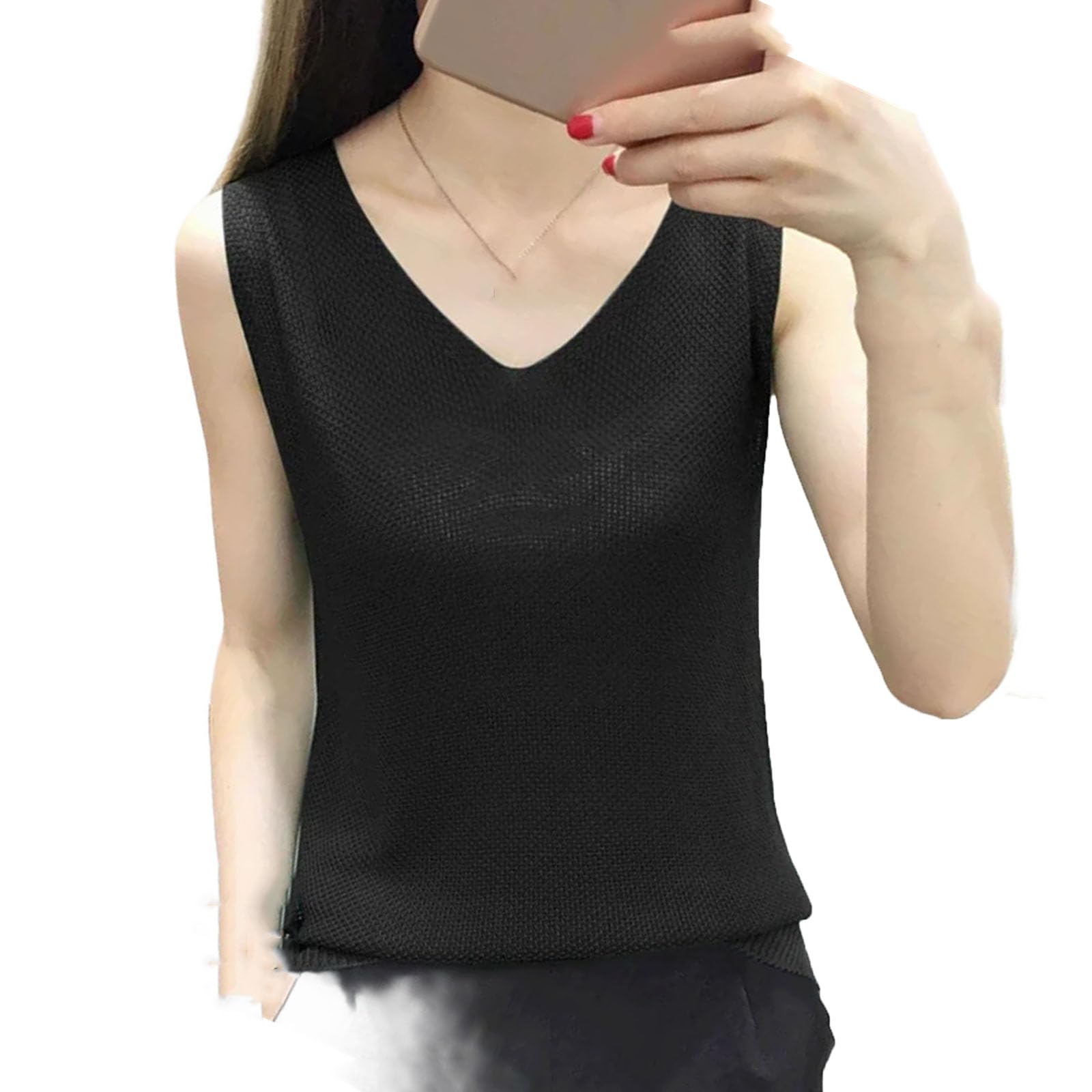 Camiseta sin mangas para mujer, de punto, holgada, holgada