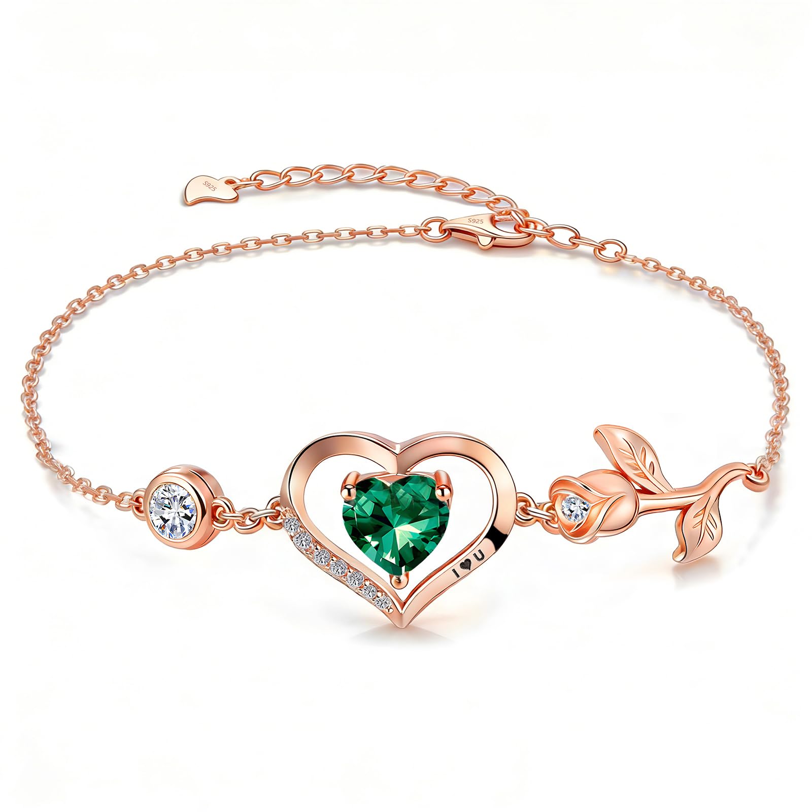 1CT Rose Heart Birthstone Bracelet for Women Love Gift