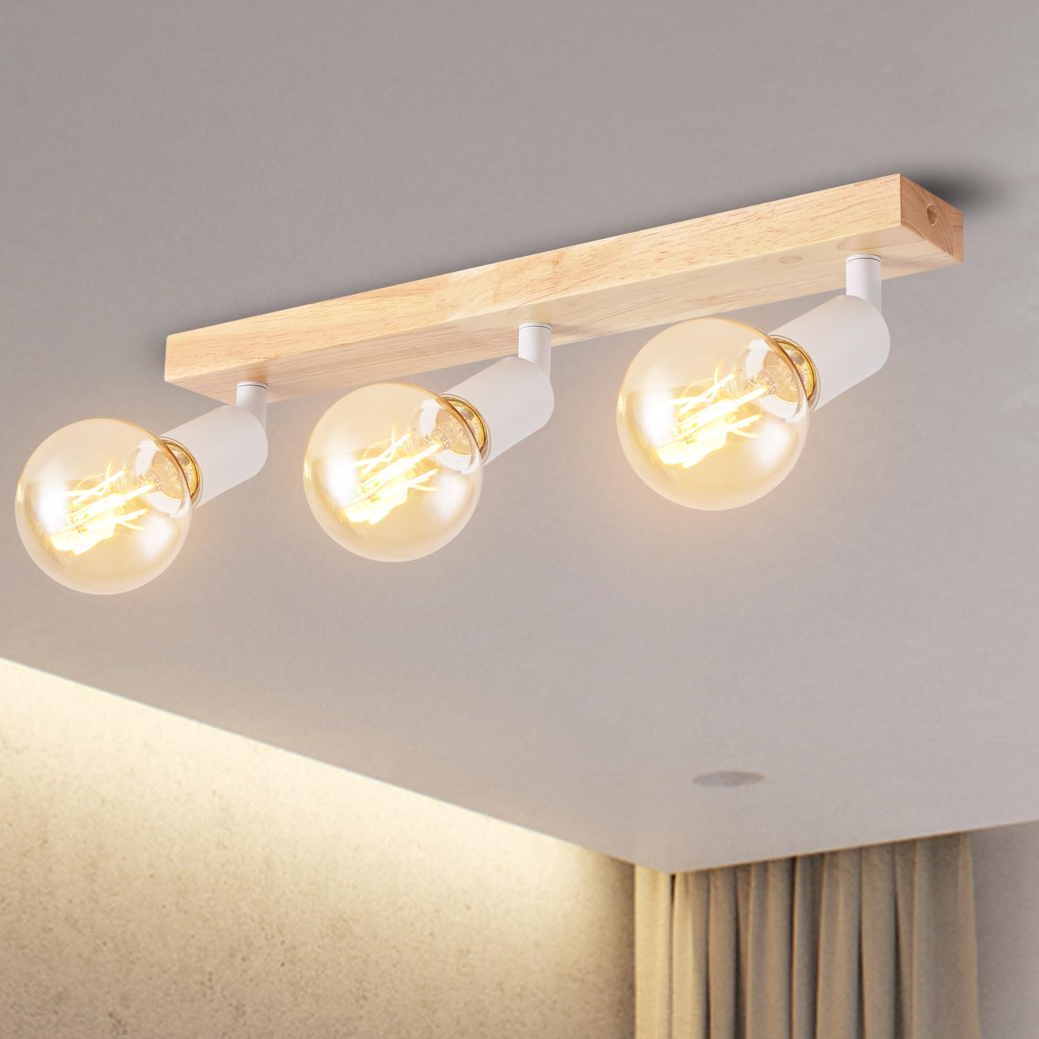 ANWIO Lámpara Techo Focos, 3 Focos Led Interior Techo Base E27, Apliques Techo Focos Blanco con Base Rectangular, Giratorios Plafón Foco de Techo LED(Sin Bombillas).EUC-EA190812-27-03RW-1U