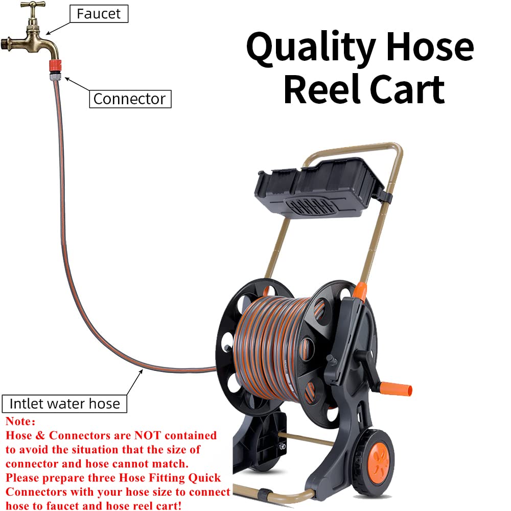 Garden Hose Reel Cart with Wheels, Suitable for 200 feet of Water Hose