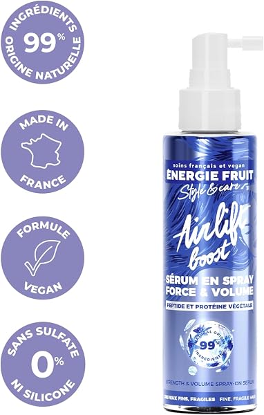 ENERGIE FRUIT Airlift - Sérum en Spray Soin Cheveux Force, Volume et Densité - Protéine & Peptides - Décolle les Racines, Volumisant, Epaississant - Cheveux Fins, Plats, Tombants - 99% Naturel - 100ML - 2