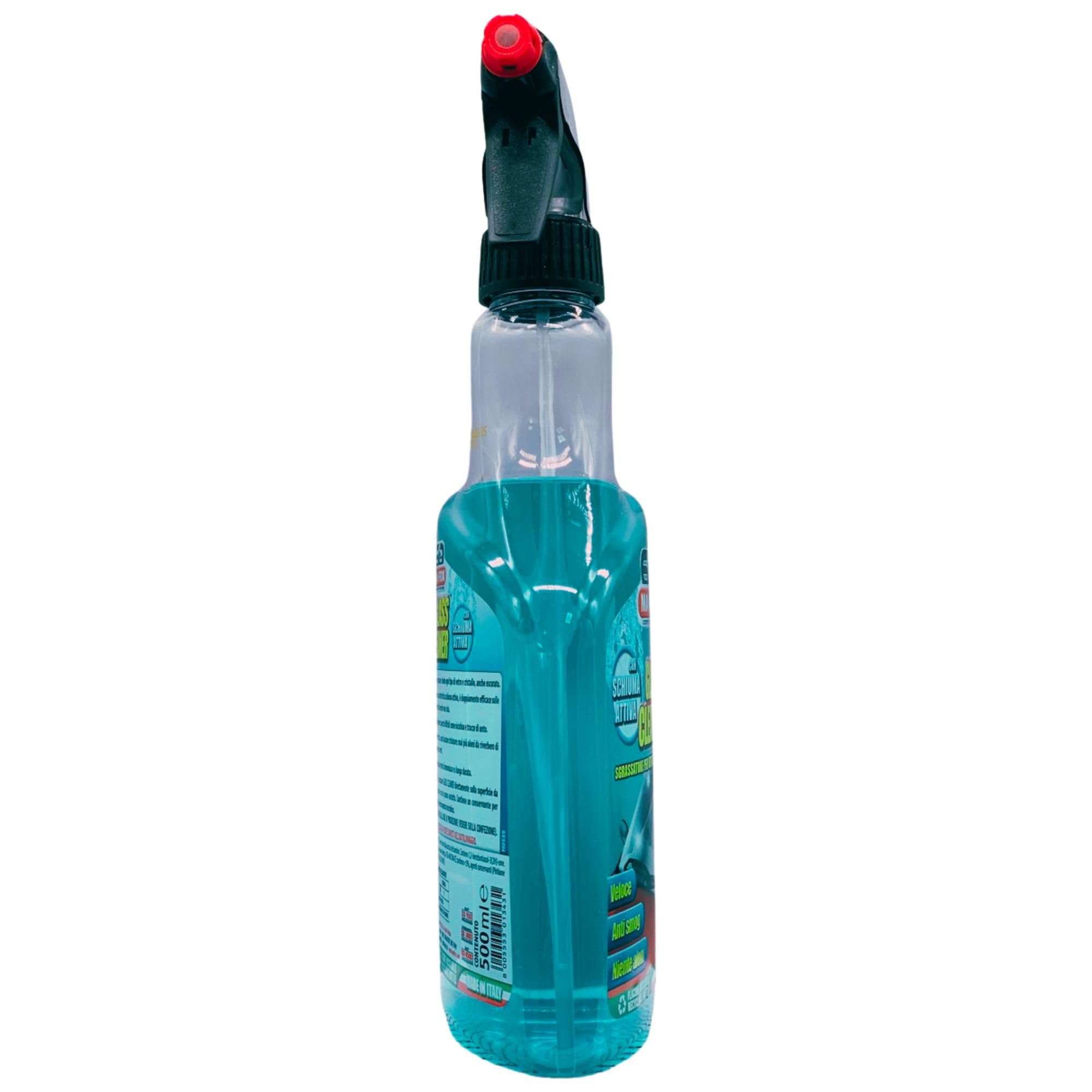 Detergente Spray GLASS CLEANER, Sgrassatore Per Vetri e Cristalli. Ideale Per La Pulizia Dei Vetri Auto, Migliora La Visibilità Alla Guida, Elimina Ditate e Tracce Di Smog 500ml (6 Spray)