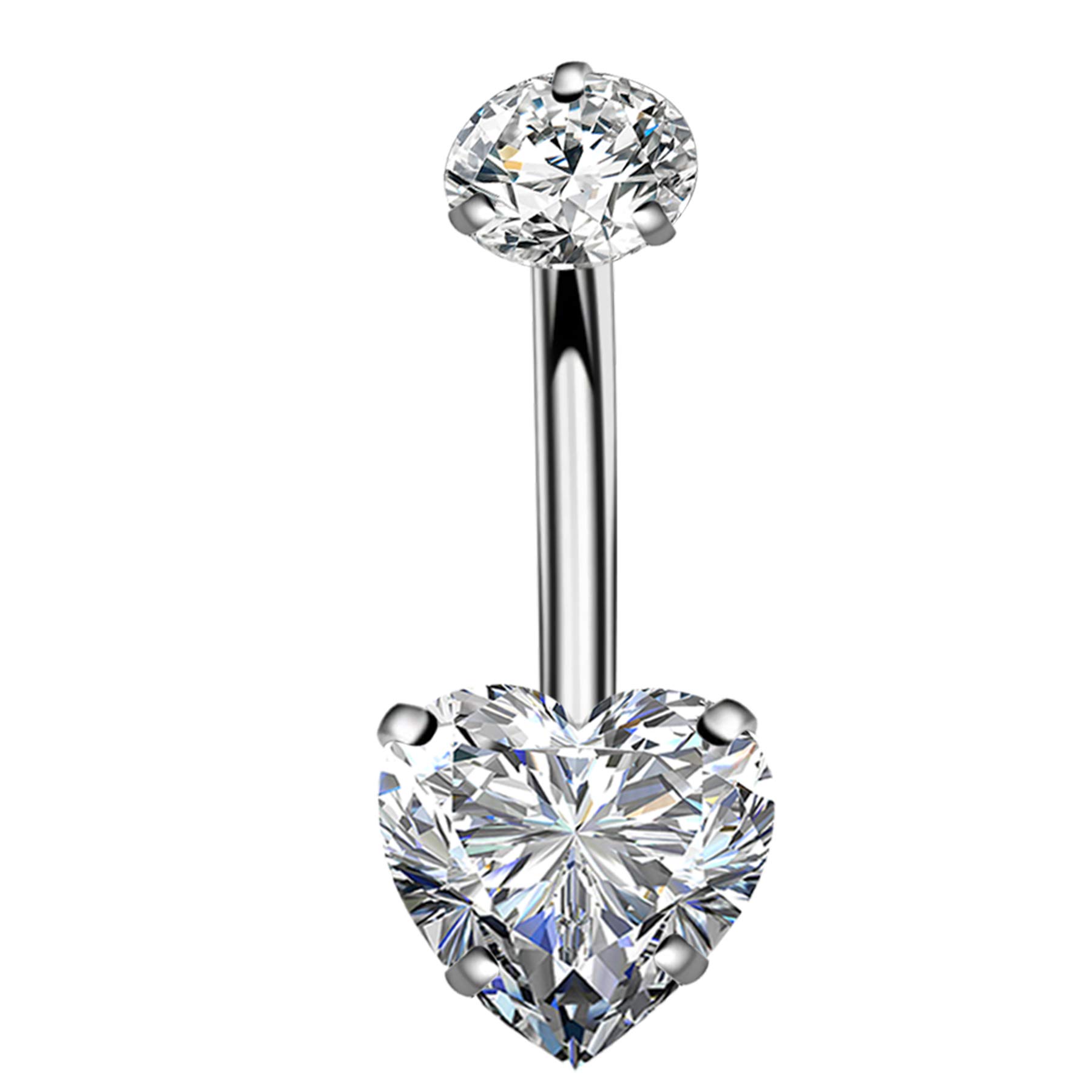 OUFERBelly Bars Internally Thread Belly Button Piercing 14G Grade23 Solid Titanium Double Shiny Cubic Zirconia Navel Piercing Navel Bar