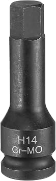 sourcing map 14mm Hex Impact Bit Socket H14 1/2" CR-MO Steel Phosphate
