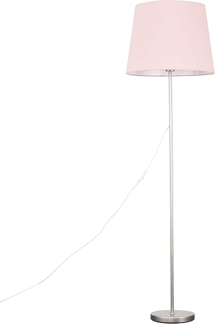 MiniSun Modern Standard Floor Lamp in a Brushed Chrome Metal Finish with an Extra Large Pink Tapered Shade - Complete with a 6w LED GLS Bulb [3000K Warm White]