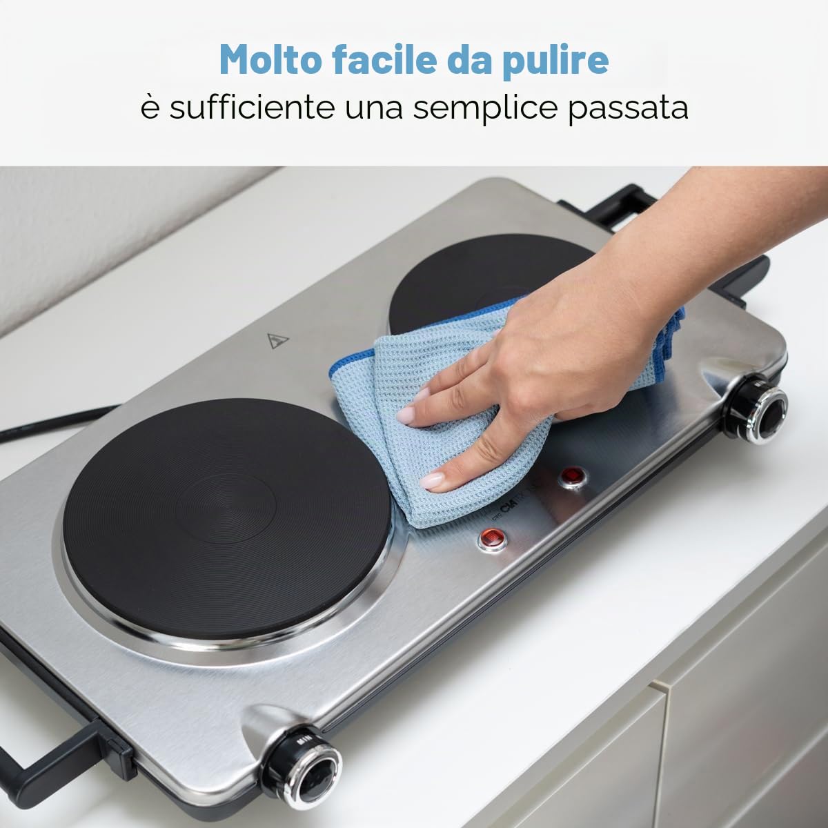 Piastra doppia Clatronic in acciaio inox | piastra con 2 piani di cottura | 18 e 15 cm | 2500W | piastra elettrica con maniglie Cool Touch | protezione contro il surriscaldamento | DKP 3668 E
