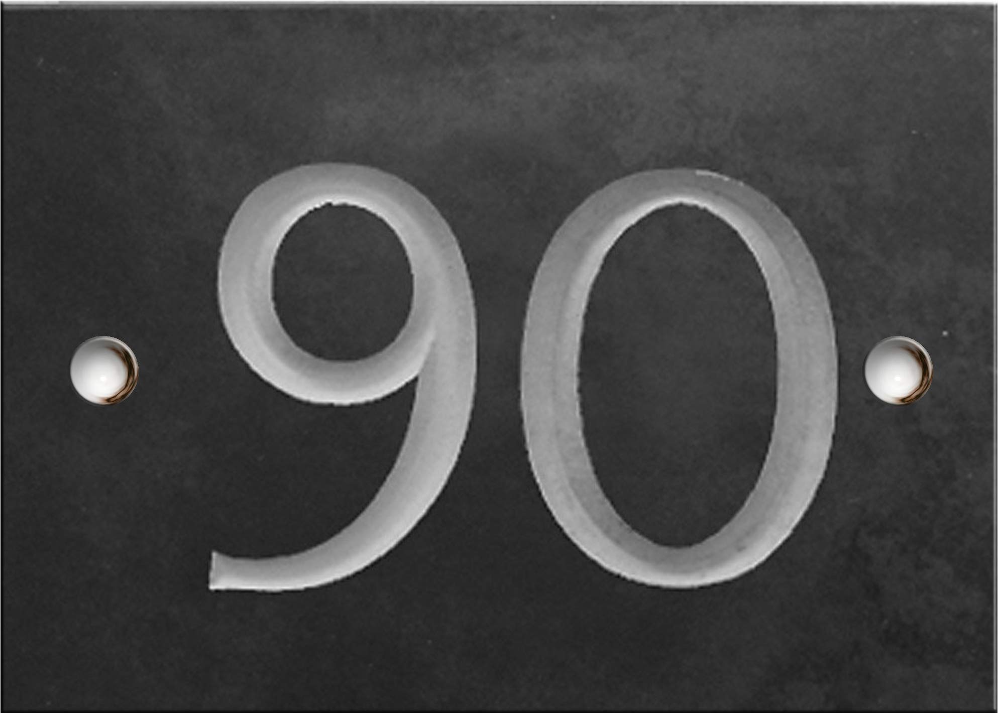 Engraved Slate House Number – Deep V-Cut, Natural Stone, Black Slate, Premium House Sign, Hand Engraved - Number 90