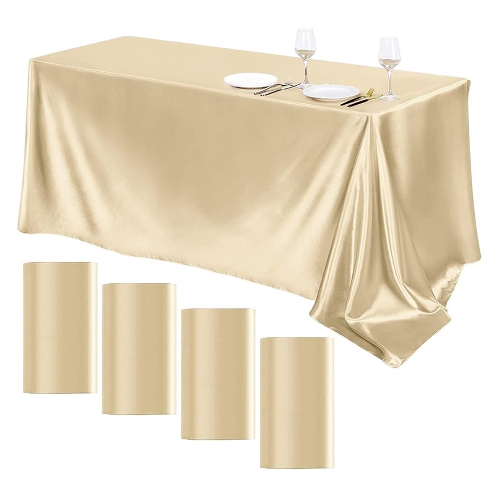 LuMOUzhou Reusable Rectangle Satin Tablecloth Satin Tablecloth Multicolor Multiple Sizes for Wedding Party Banquet Home Decor(Champagne,145x335cm)